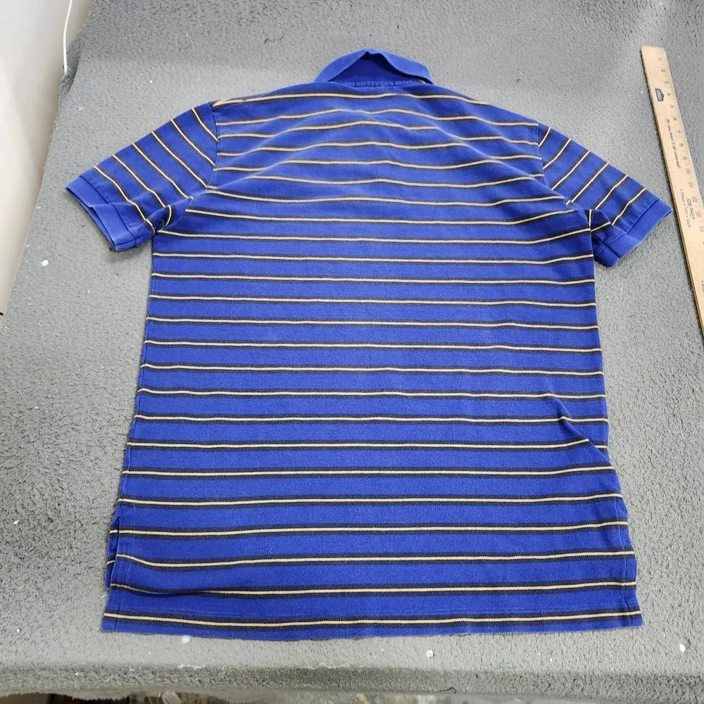 Polo Ralph Lauren Mens Blue Striped Short Sleeve Pique Polo Shirt Size L